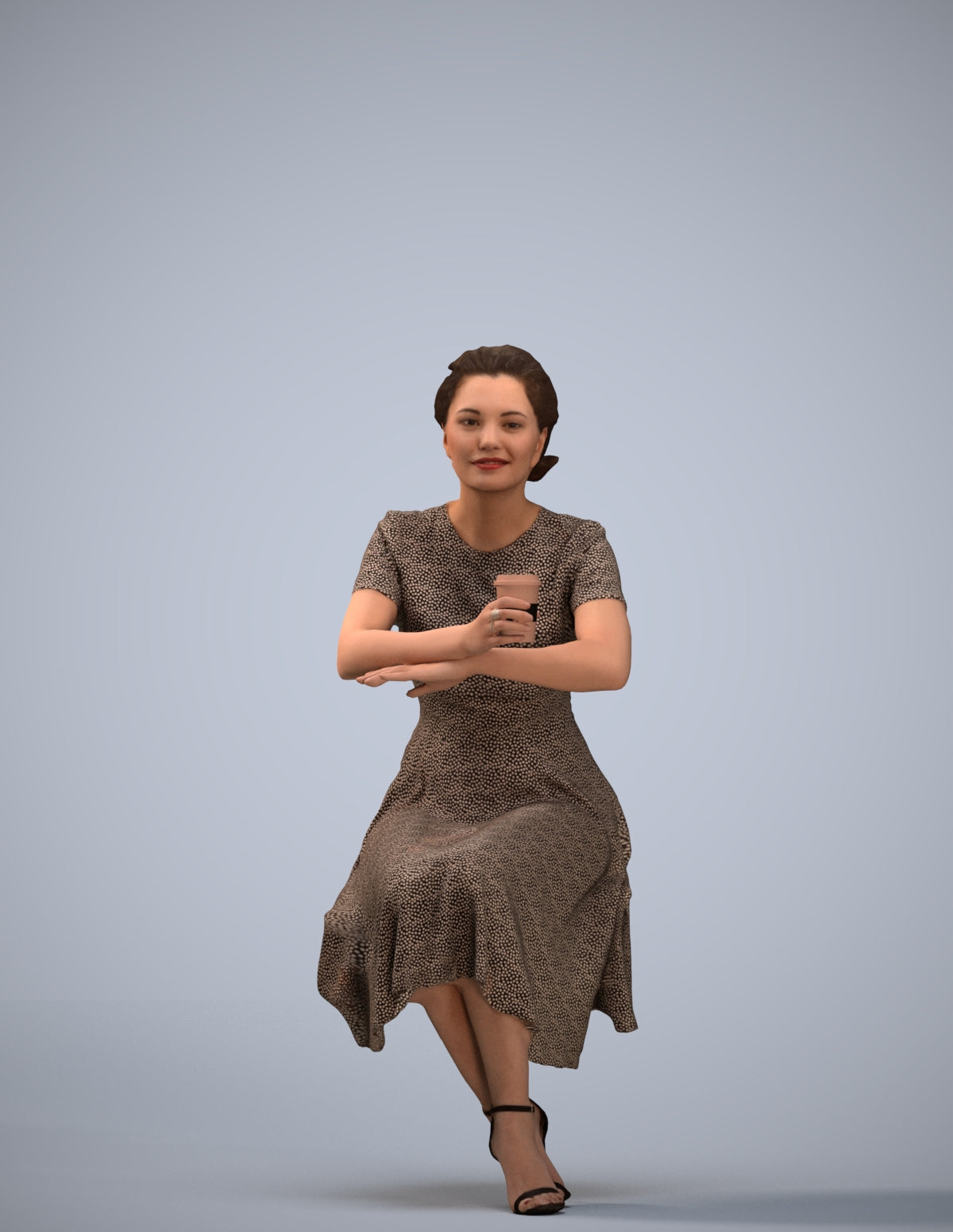 realistic 3D woman casual sitting, scanned archviz people for Blender and 3ds Max