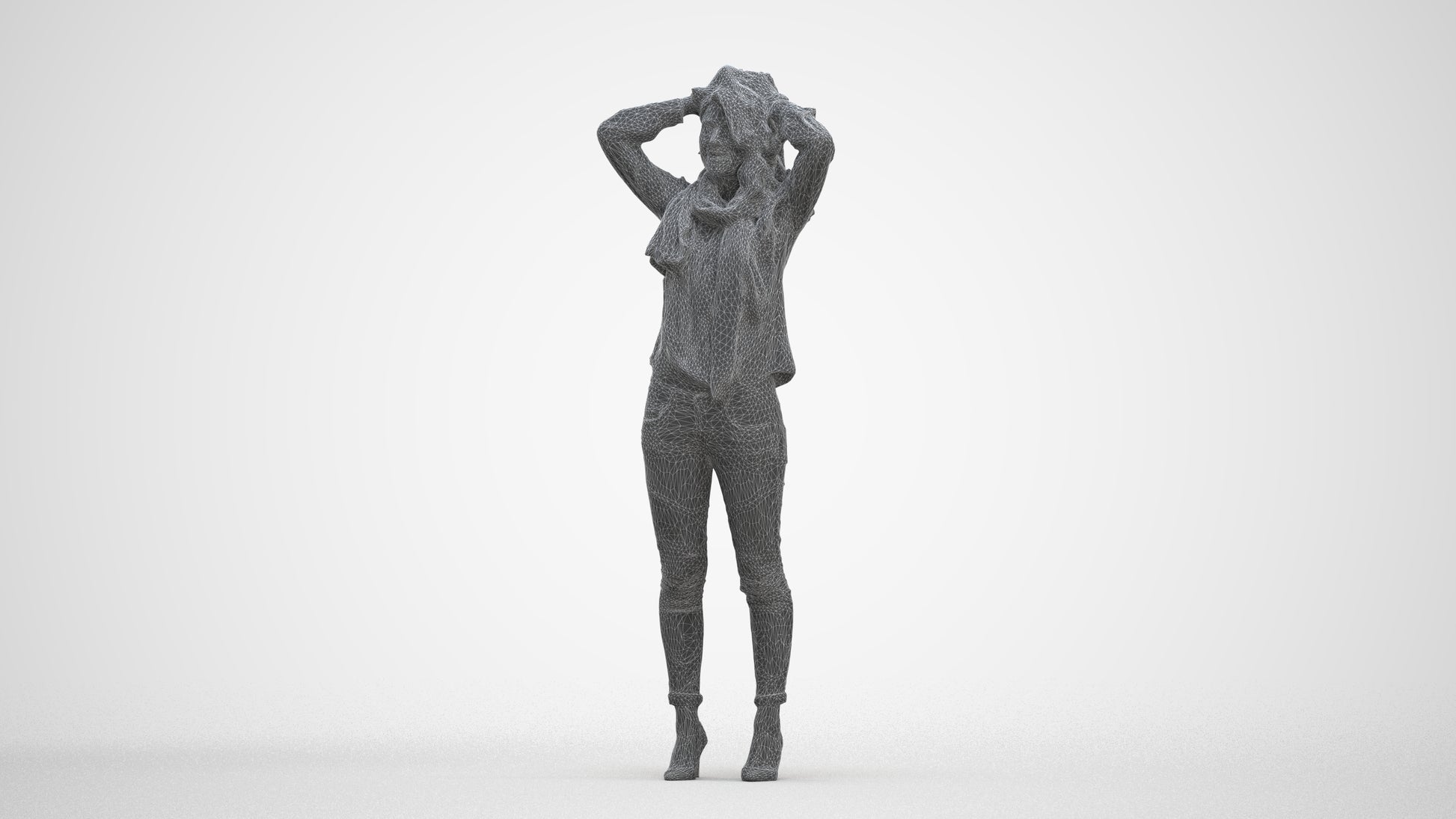 scanned 3D woman casual standing, photogrammetry people for Enscape and V-Ray, three-quarter front view render