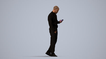 3D people model man walking, scanned human for 3ds Max rendering, side view render