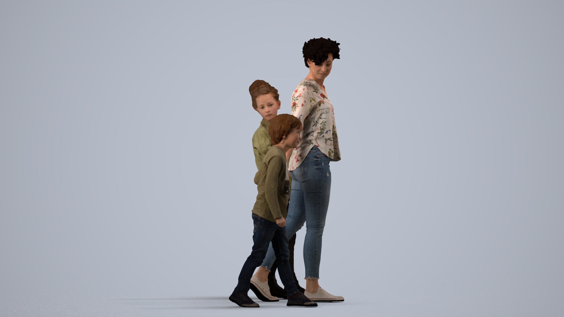 realistic 3D girl casual kids, scanned archviz people for Blender and 3ds Max, side view render