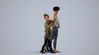 realistic 3D girl casual kids, scanned archviz people for Blender and 3ds Max, side view render