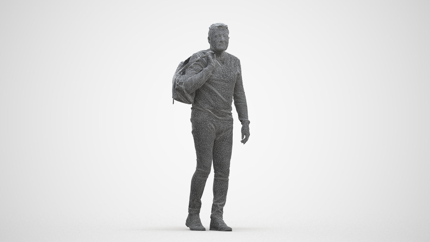 3D people model man casual walking, scanned human for 3ds Max rendering, three-quarter front view render