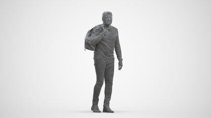 3D people model man casual walking, scanned human for 3ds Max rendering, three-quarter front view render
