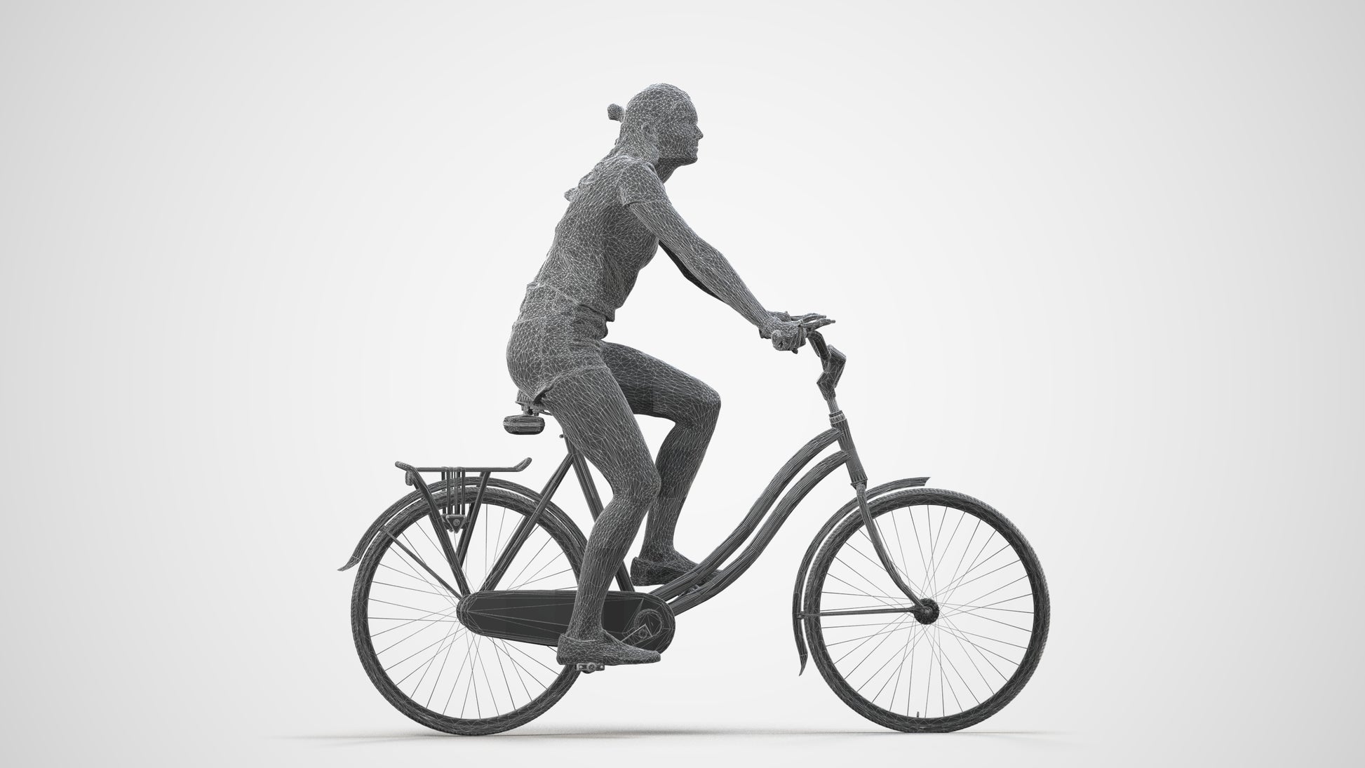 realistic 3D human girl casual cycling, archviz people FBX OBJ for Blender, wireframe side view
