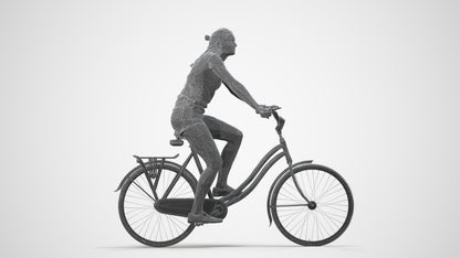 realistic 3D human girl casual cycling, archviz people FBX OBJ for Blender, wireframe side view