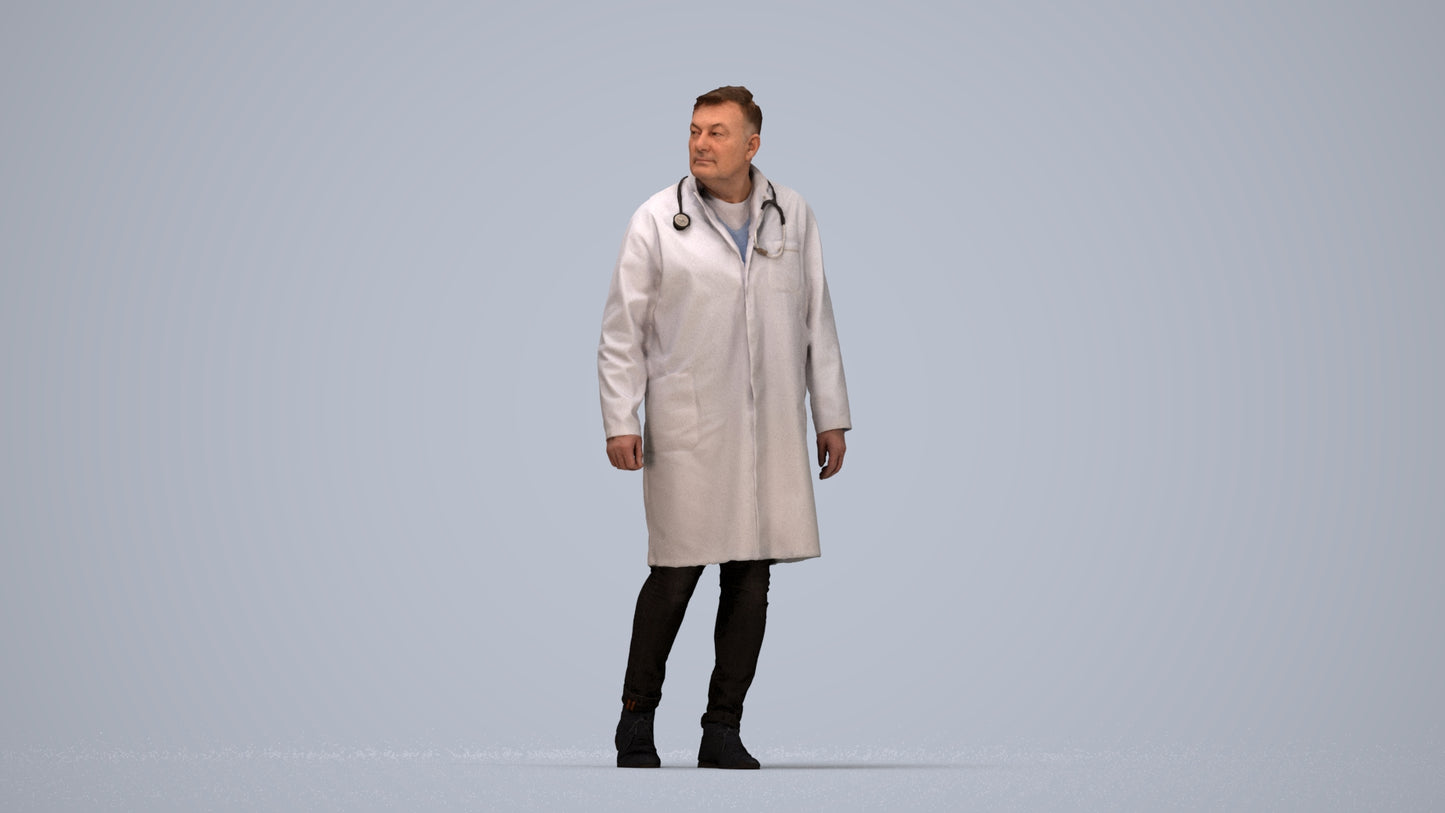 3D human model man medical, photogrammetry scanned person for archviz, top-down view render