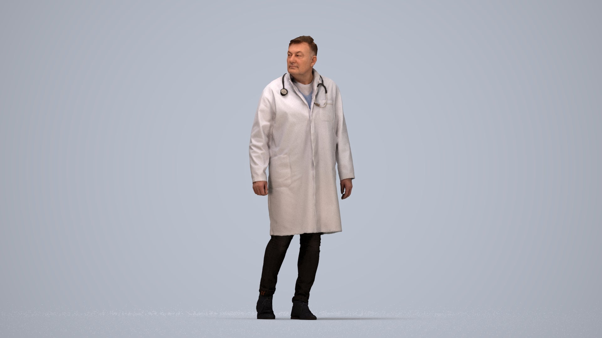 3D human model man medical, photogrammetry scanned person for archviz, top-down view render