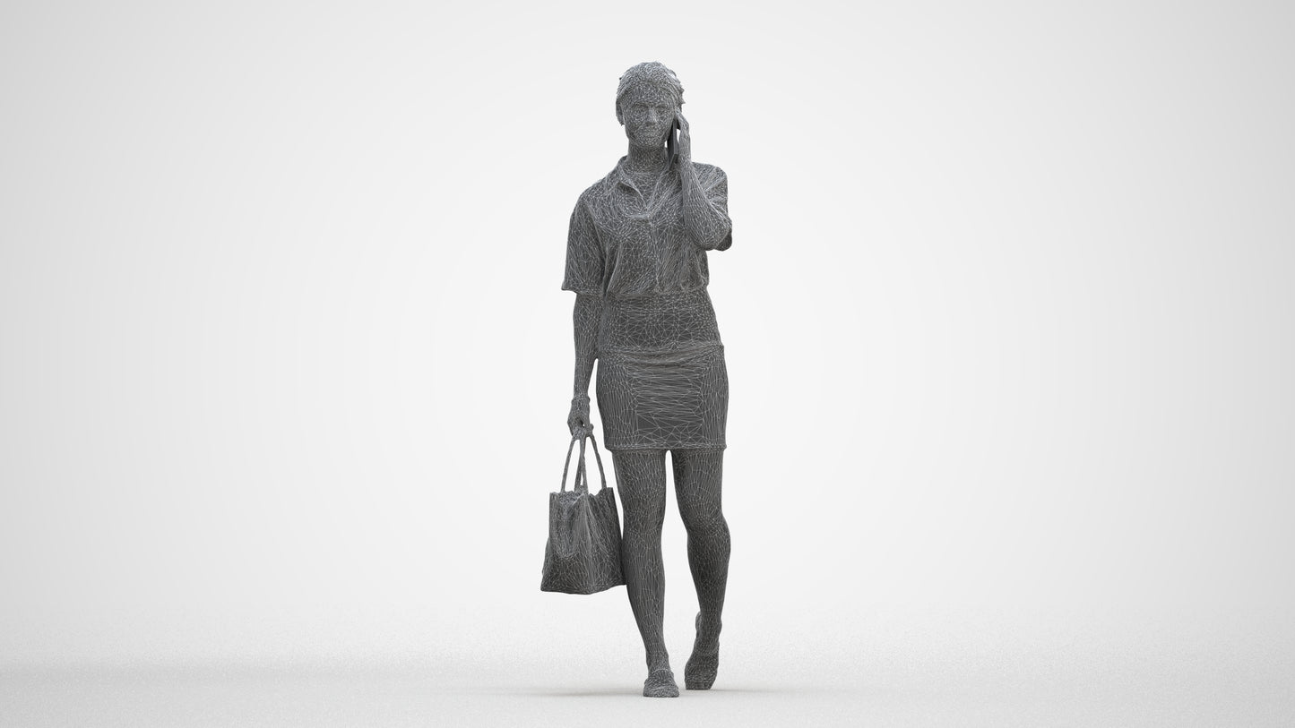 3D scanned woman shopping casual, photorealistic archviz people for Enscape and SketchUp, three-quarter front view render