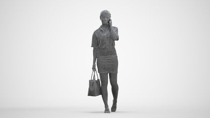 3D scanned woman shopping casual, photorealistic archviz people for Enscape and SketchUp, three-quarter front view render
