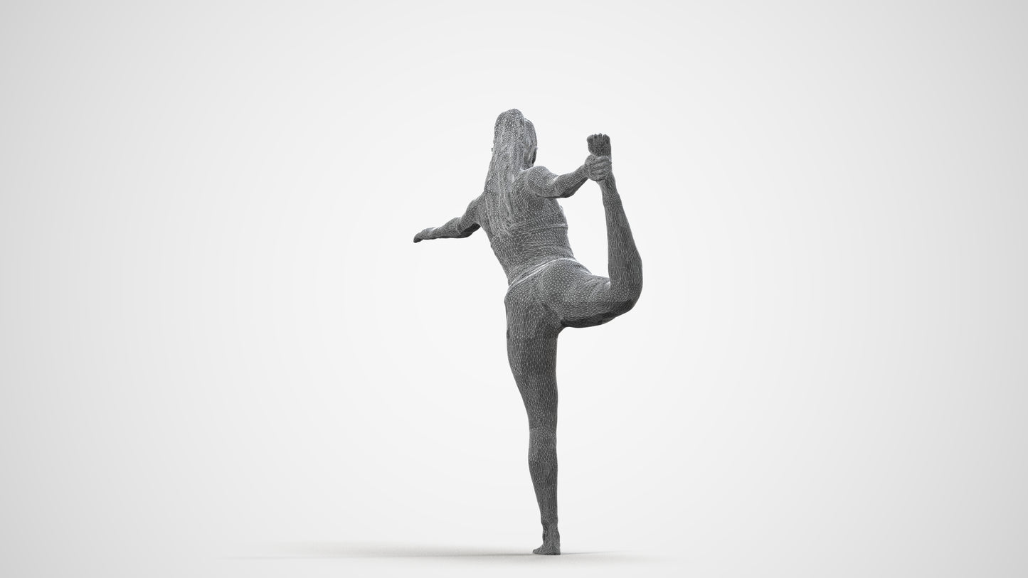 3D scanned woman sport, photorealistic archviz people for Enscape and SketchUp, wireframe side view