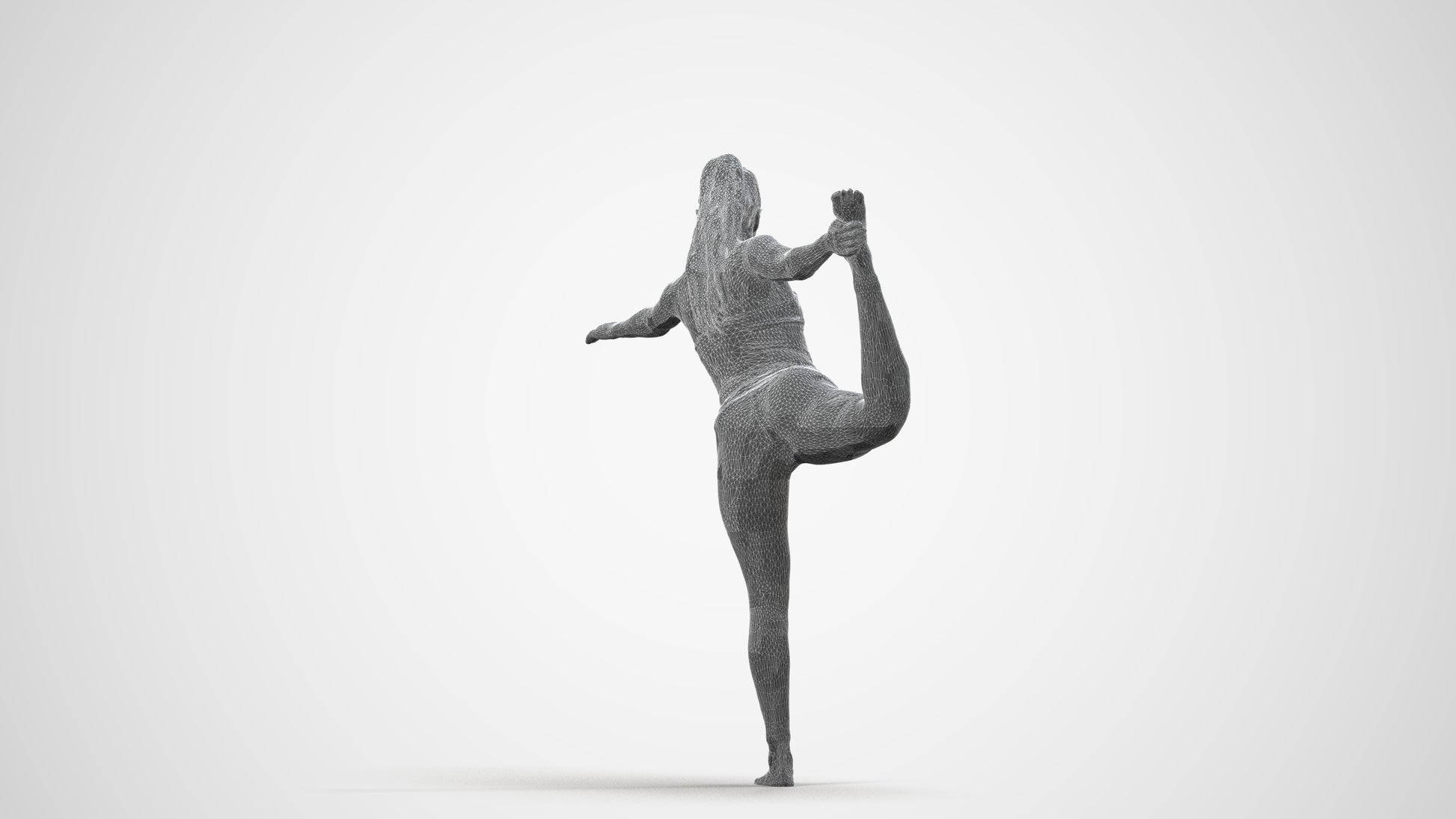 3D scanned woman sport, photorealistic archviz people for Enscape and SketchUp, wireframe side view