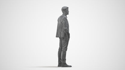 3D human model man business, photogrammetry scanned person for archviz, wireframe side view