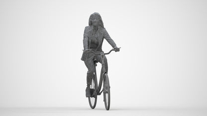 photogrammetry 3D woman business cycling, realistic human model archviz FBX, wireframe back view