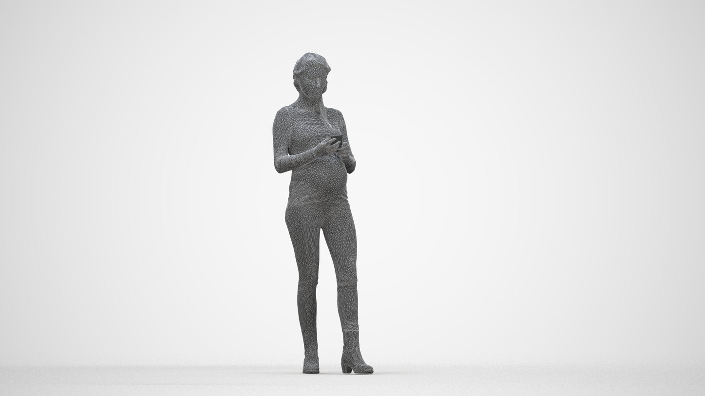 3D scanned woman standing casual, photorealistic archviz people for Enscape and SketchUp, wireframe back view