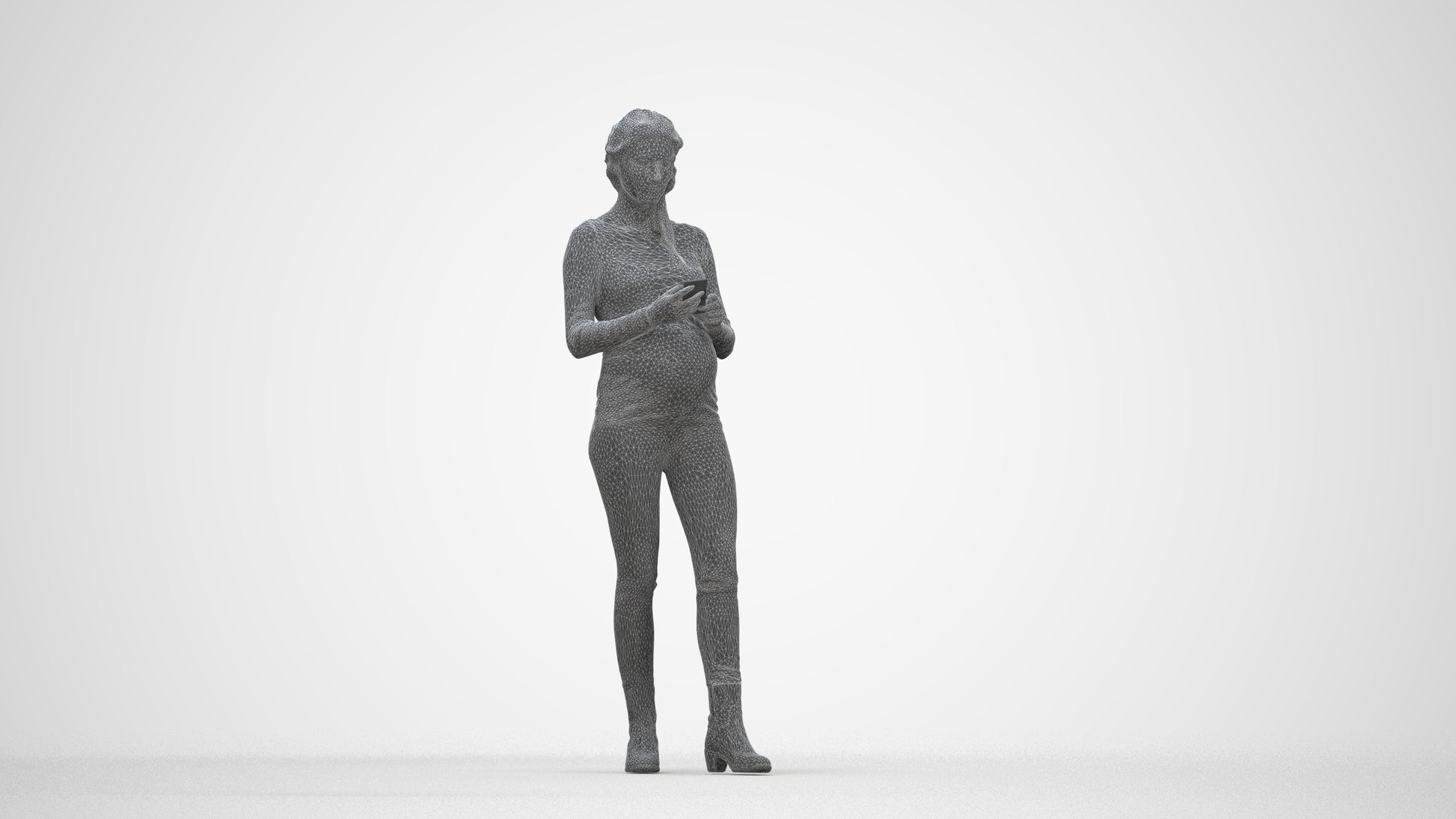 3D scanned woman standing casual, photorealistic archviz people for Enscape and SketchUp, wireframe back view