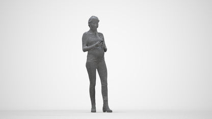 3D scanned woman standing casual, photorealistic archviz people for Enscape and SketchUp, wireframe back view