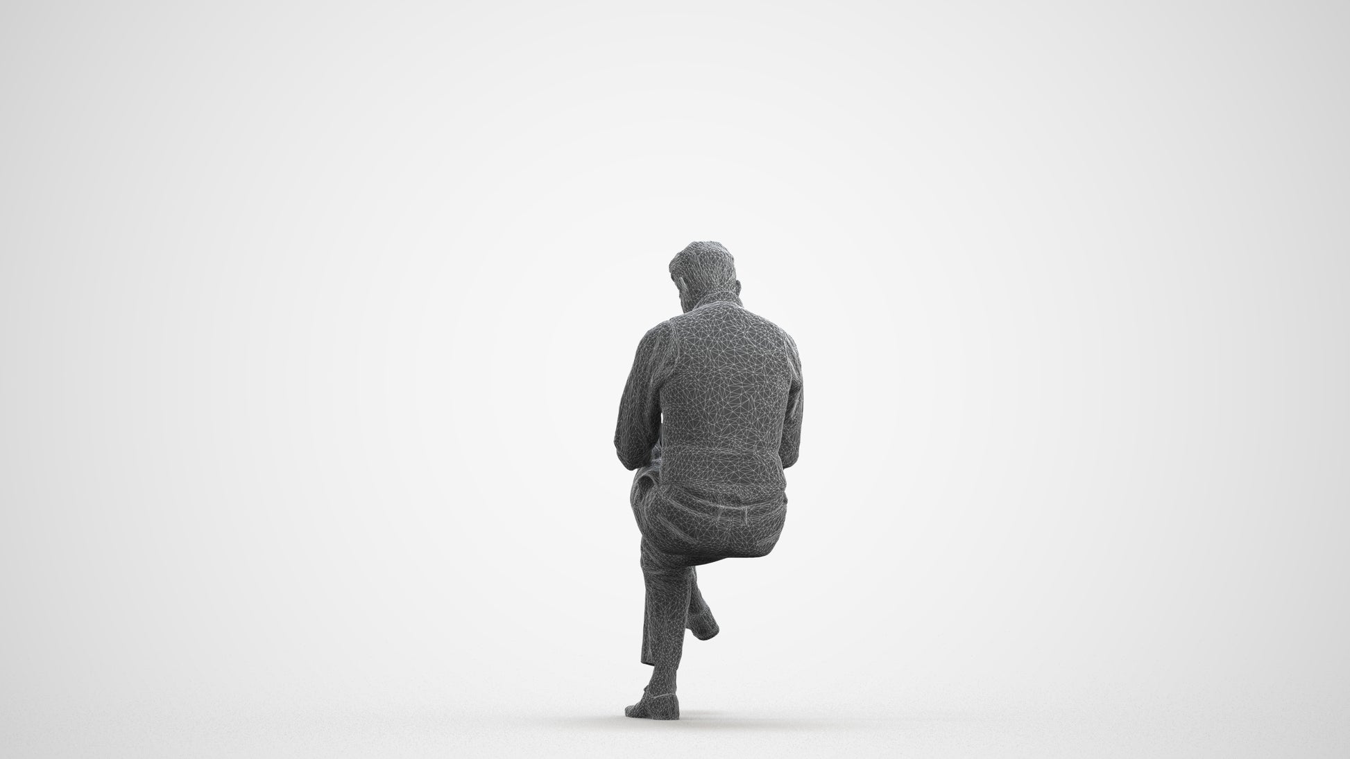 photogrammetry 3D man business sitting, realistic human model archviz FBX, wireframe front view