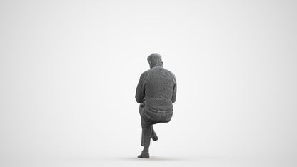 photogrammetry 3D man business sitting, realistic human model archviz FBX, wireframe front view