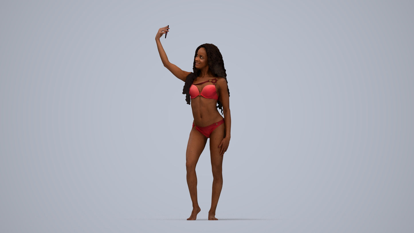 3D people model woman pool, scanned human for 3ds Max rendering, top-down view render