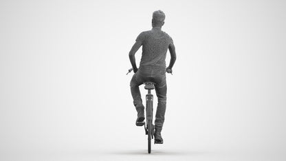 realistic 3D people man casual cycling, render-ready for V-Ray and Corona, FBX OBJ, wireframe front view