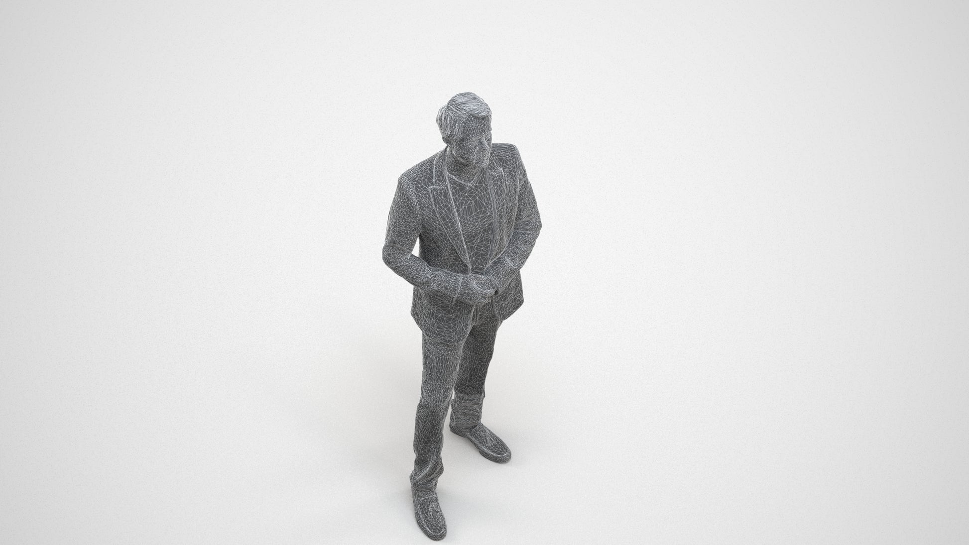 realistic 3D man formal cycling, scanned archviz people for Blender and 3ds Max, wireframe three-quarter view