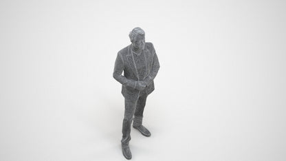 realistic 3D man formal cycling, scanned archviz people for Blender and 3ds Max, wireframe three-quarter view