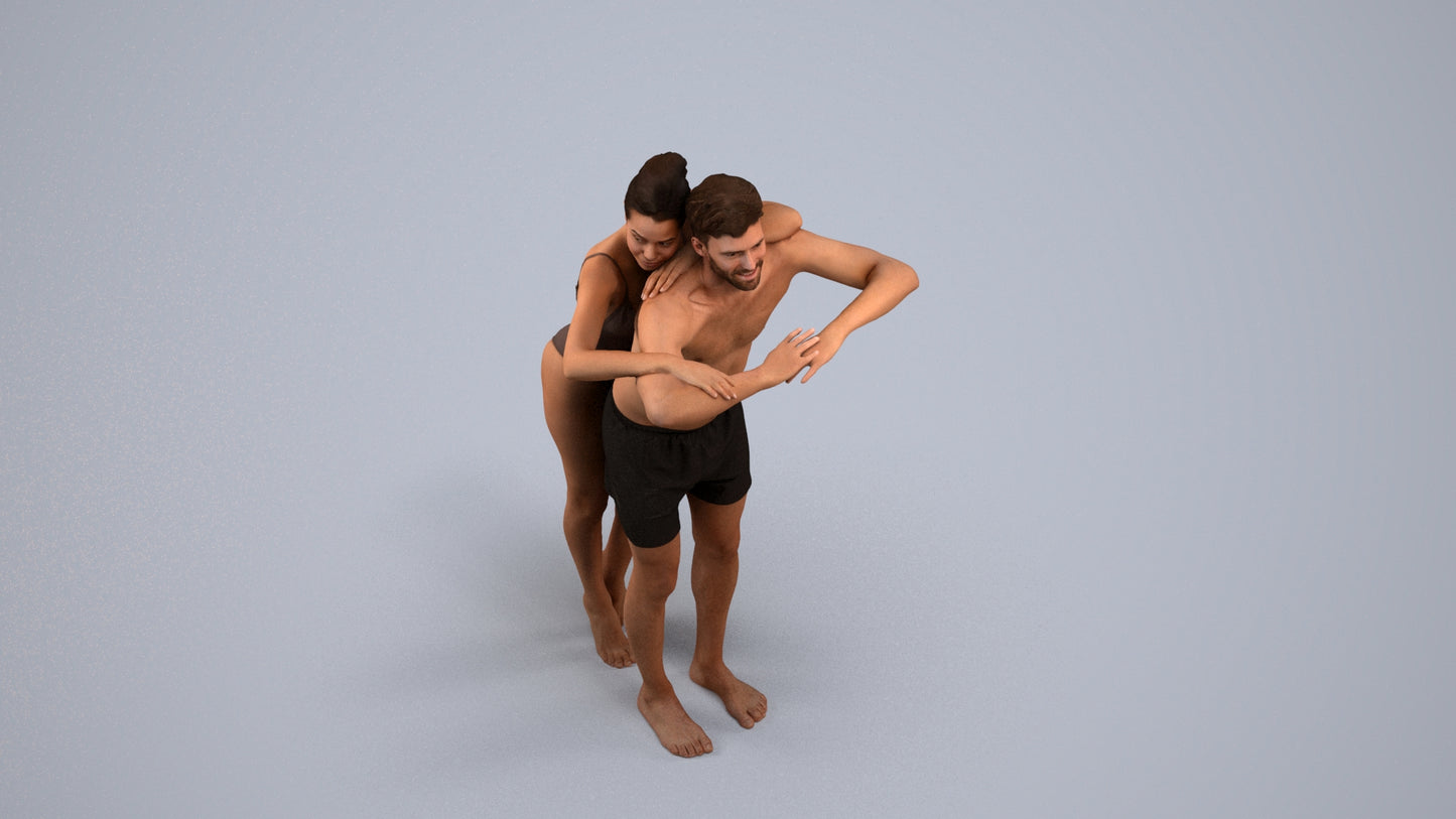3D scanned man pool, photorealistic archviz people for Enscape and SketchUp, back view render