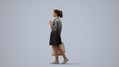 3D scanned woman shopping casual, photorealistic archviz people for Enscape and SketchUp, three-quarter view render