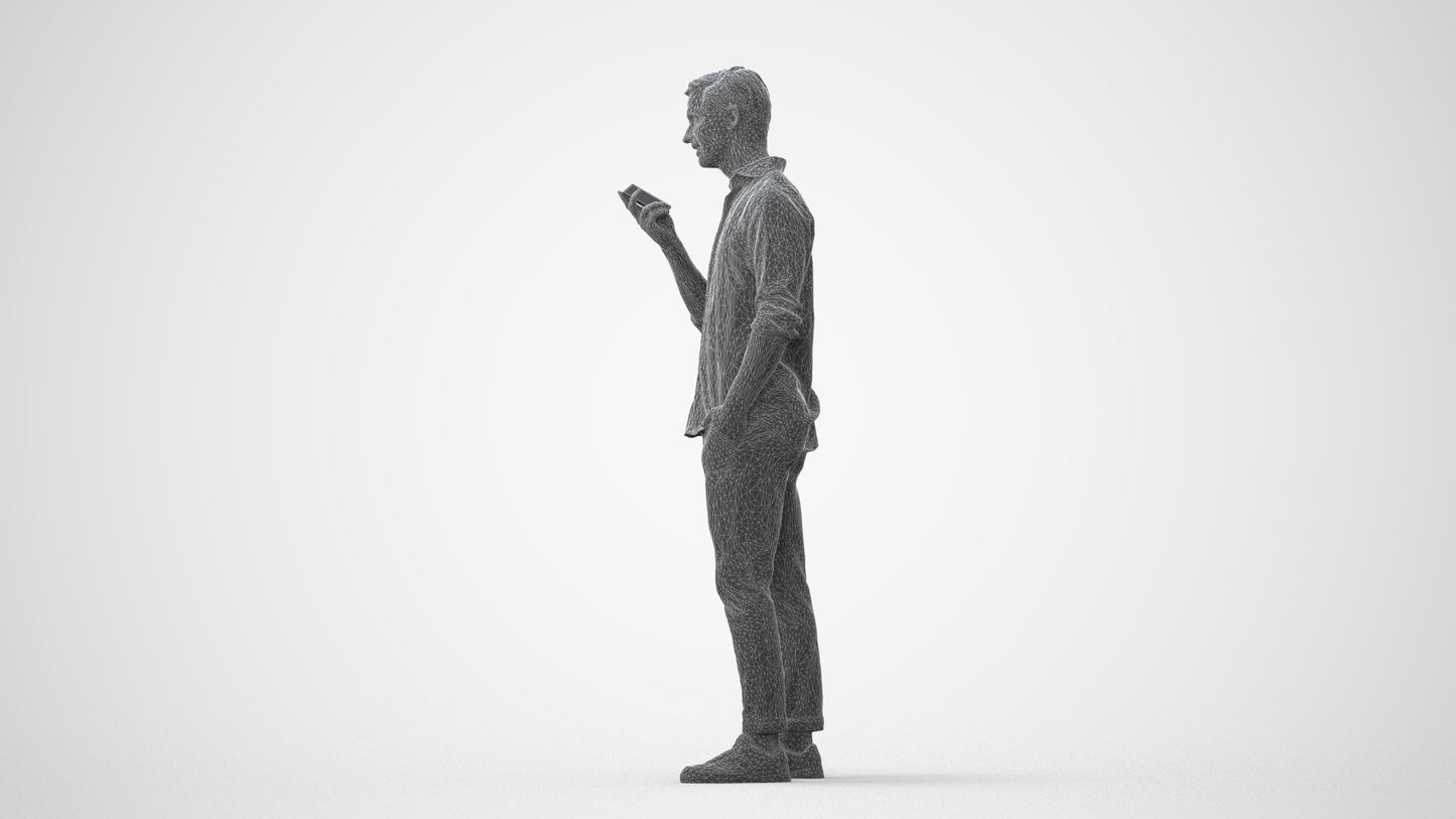 scanned 3D man casual standing, photogrammetry people for Enscape and V-Ray, square thumbnail