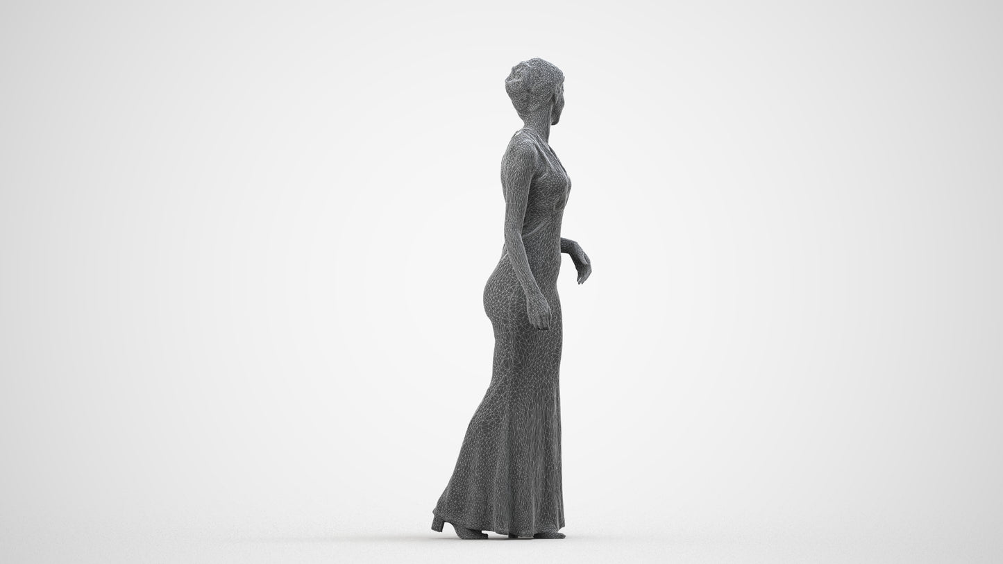 realistic 3D people woman formal formalaffairs, render-ready for V-Ray and Corona, FBX OBJ, wireframe side view