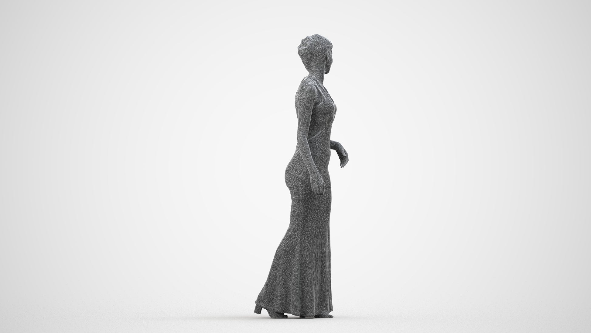 realistic 3D people woman formal formalaffairs, render-ready for V-Ray and Corona, FBX OBJ, wireframe side view