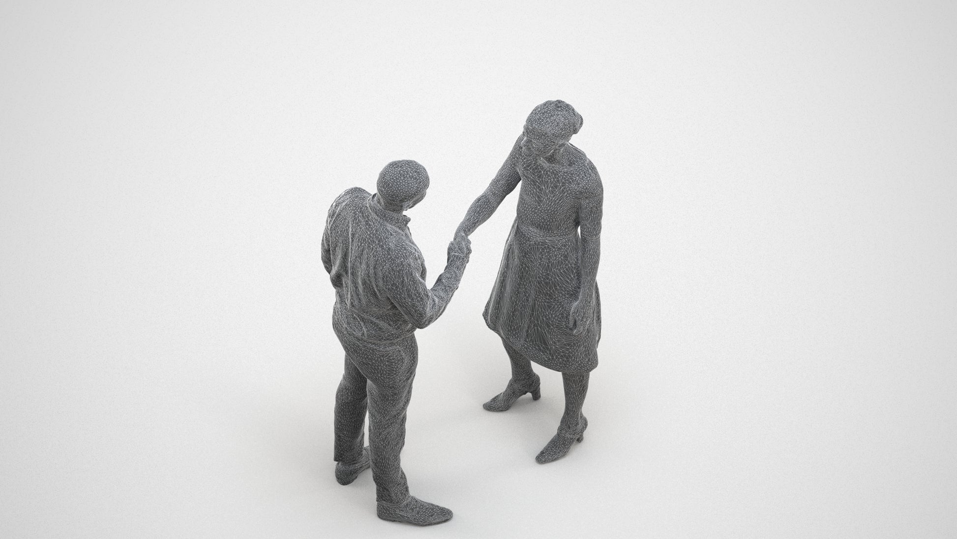 scanned 3D woman business, photogrammetry people for Enscape and V-Ray, wireframe three-quarter view