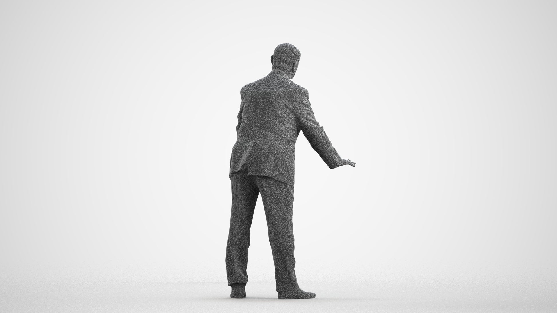 scanned 3D senior man business, photogrammetry people for Enscape and V-Ray, wireframe front view