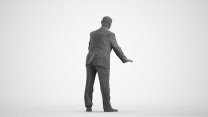 scanned 3D senior man business, photogrammetry people for Enscape and V-Ray, wireframe front view