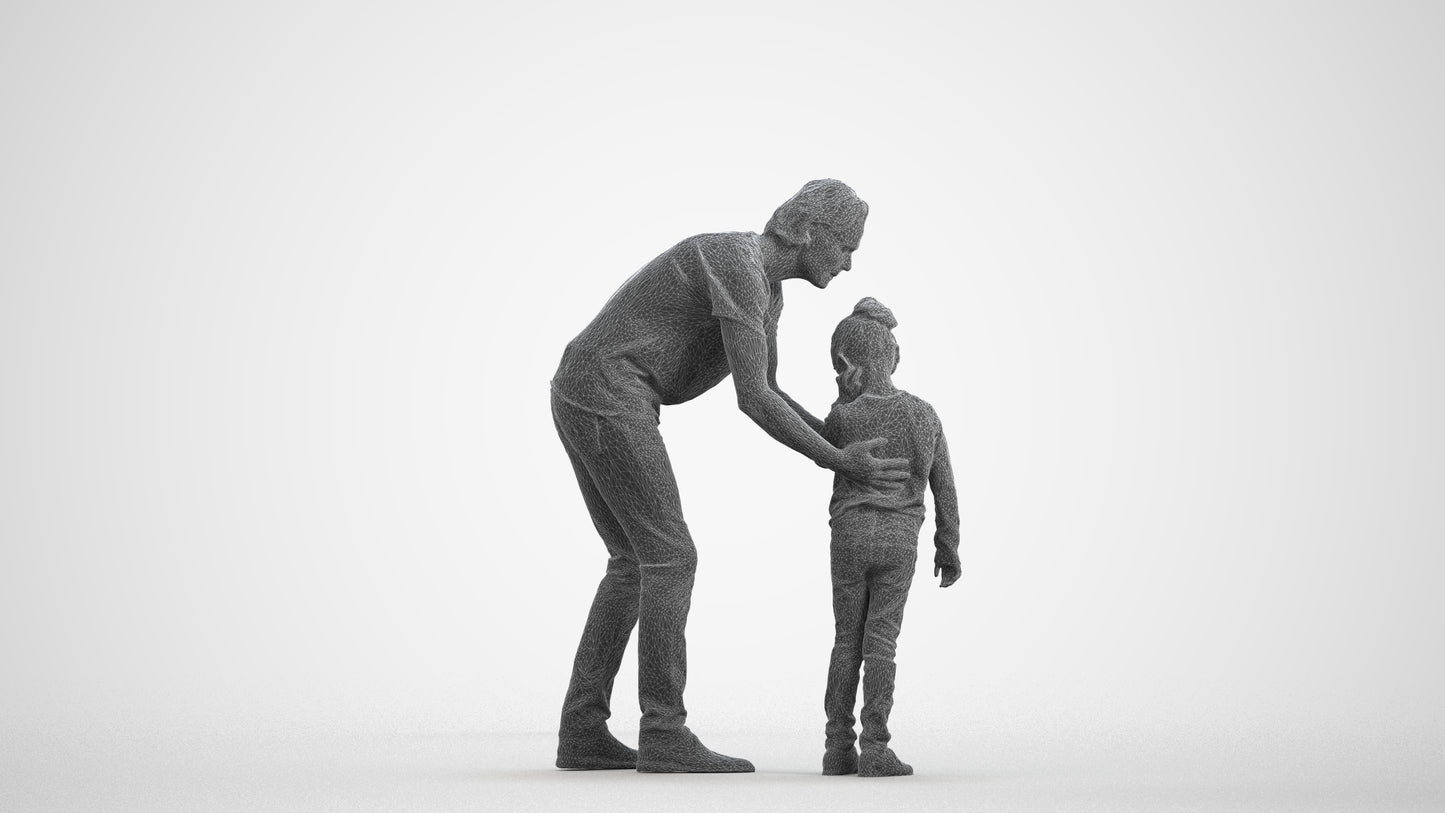 realistic 3D people girl casual kids, render-ready for V-Ray and Corona, FBX OBJ, wireframe front view