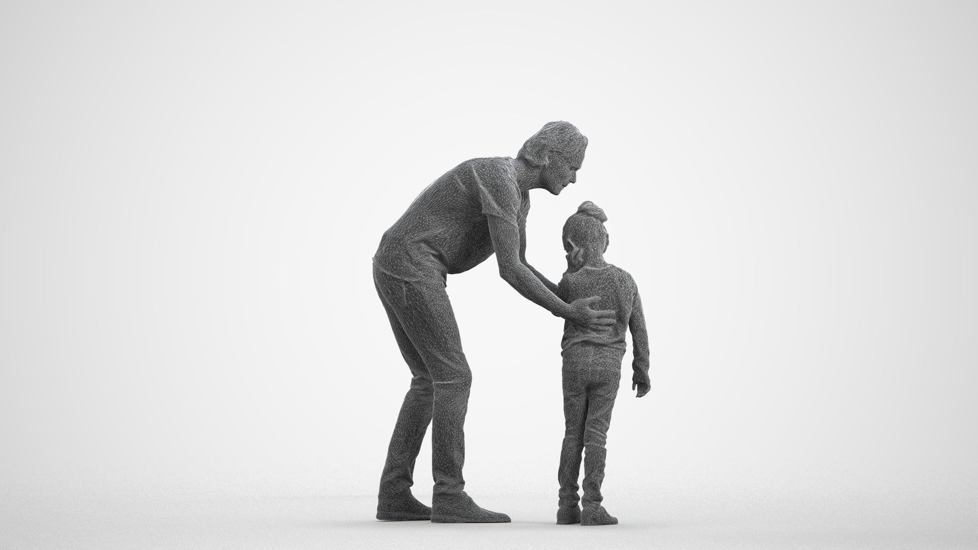 realistic 3D people girl casual kids, render-ready for V-Ray and Corona, FBX OBJ, wireframe front view