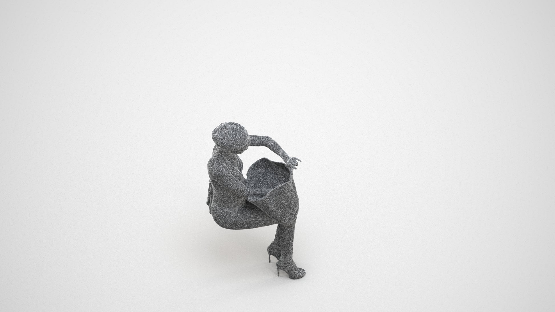 realistic 3D people woman casual sitting, render-ready for V-Ray and Corona, FBX OBJ, wireframe three-quarter view