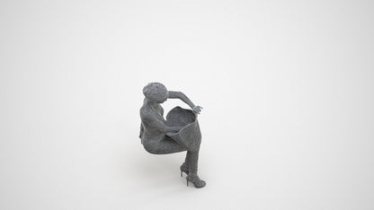 realistic 3D people woman casual sitting, render-ready for V-Ray and Corona, FBX OBJ, wireframe three-quarter view
