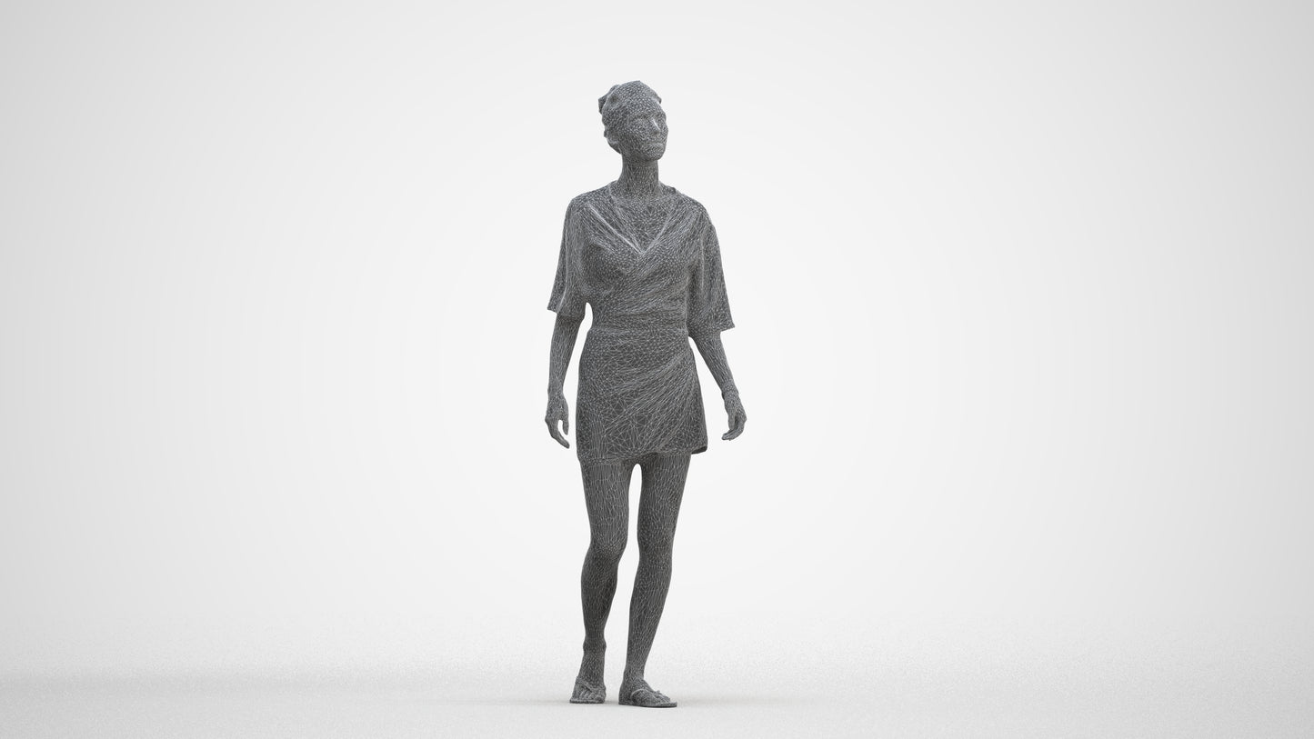 realistic 3D people woman casual walking, render-ready for V-Ray and Corona, FBX OBJ, three-quarter front view render