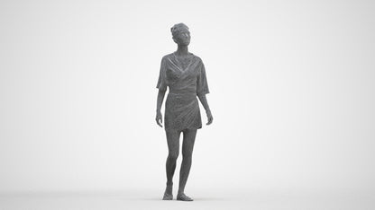 realistic 3D people woman casual walking, render-ready for V-Ray and Corona, FBX OBJ, three-quarter front view render