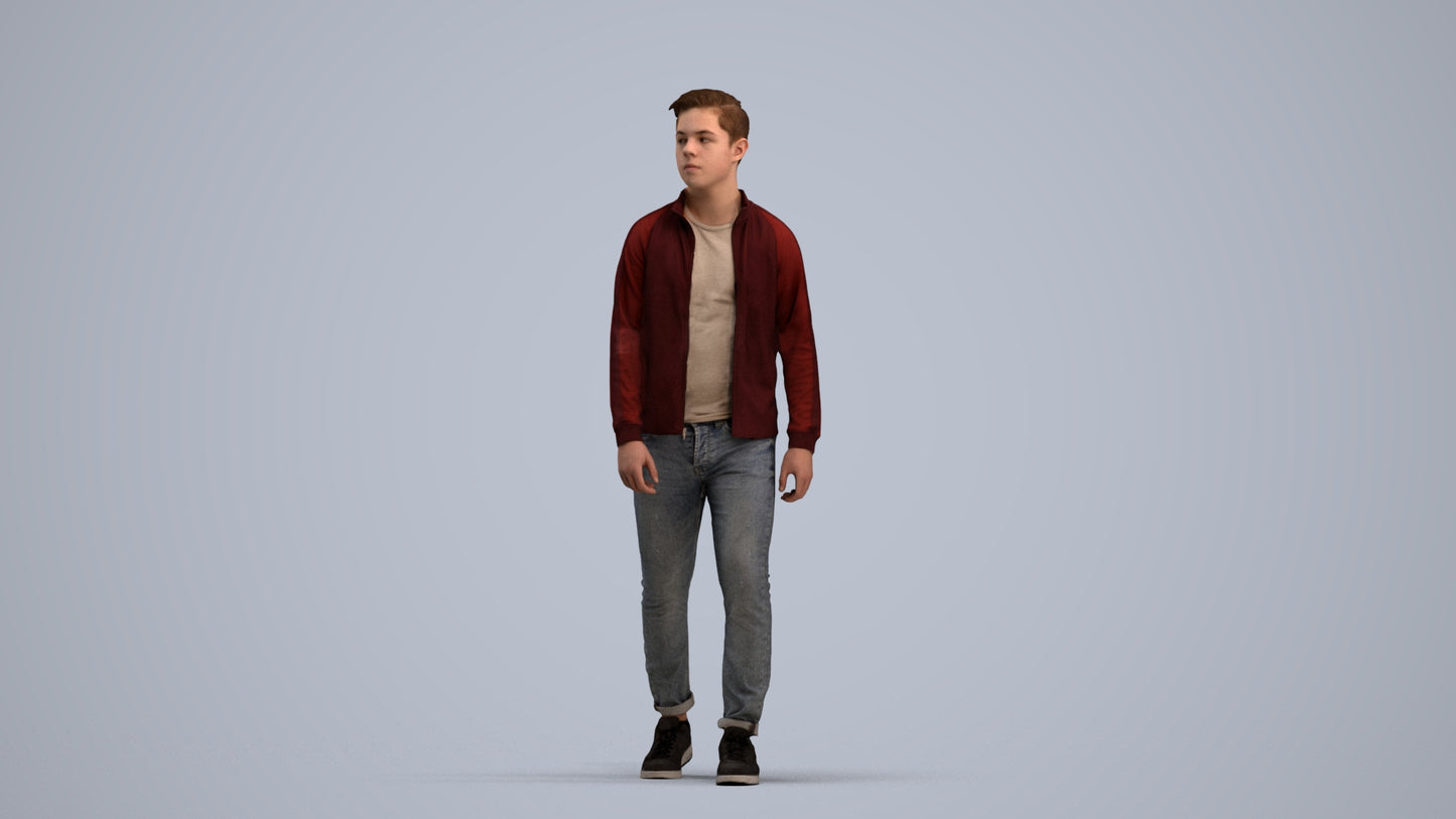realistic 3D boy casual kids, scanned archviz people for Blender and 3ds Max, standing pose render