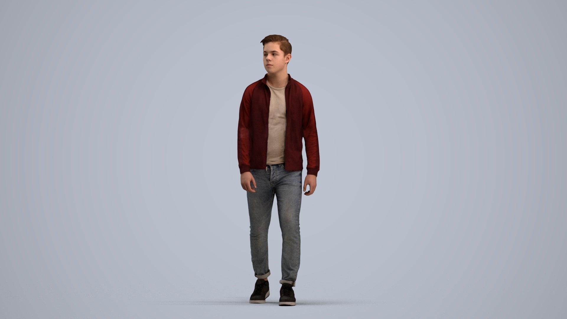 realistic 3D boy casual kids, scanned archviz people for Blender and 3ds Max, standing pose render