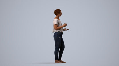 3D scanned woman standing casual, photorealistic archviz people for Enscape and SketchUp, side view render