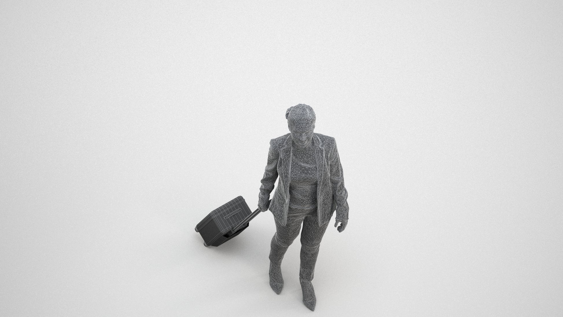 3D scanned woman walking business, photorealistic archviz people for Enscape and SketchUp, wireframe three-quarter view
