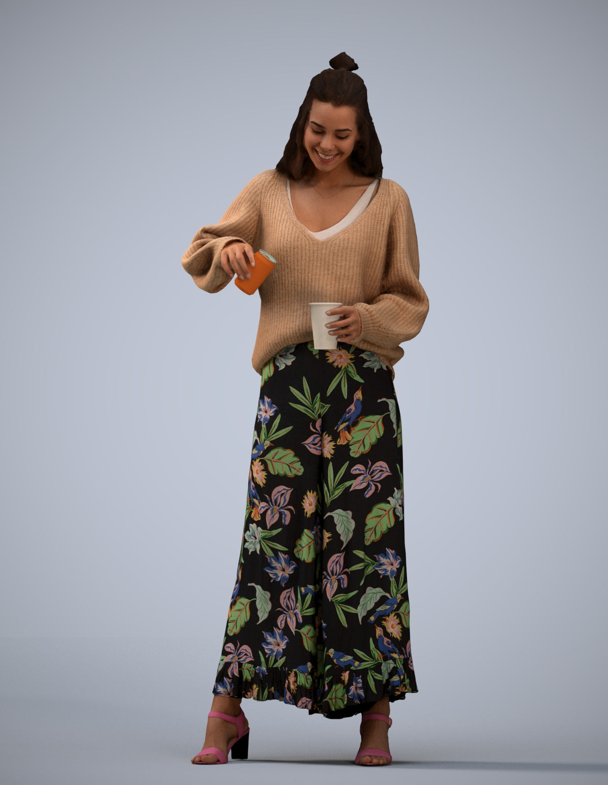 3D people model woman casual standing, scanned human for 3ds Max rendering