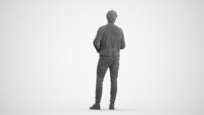 photogrammetry 3D man casual standing, realistic human model archviz FBX, wireframe front view