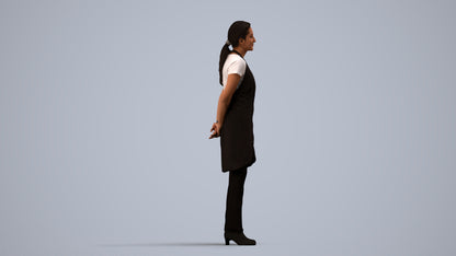 realistic 3D woman hospitality, scanned archviz people for Blender and 3ds Max, side view render