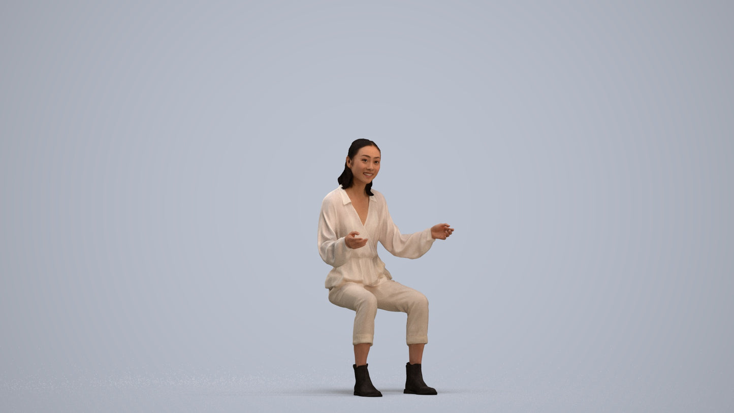 3D scanned woman sitting casual, photorealistic archviz people for Enscape and SketchUp, standing pose render