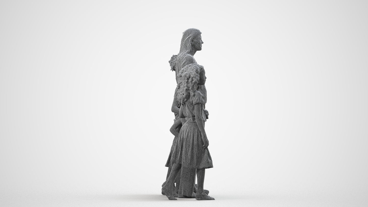 3D scanned girl kids casual, photorealistic archviz people for Enscape and SketchUp, wireframe side view