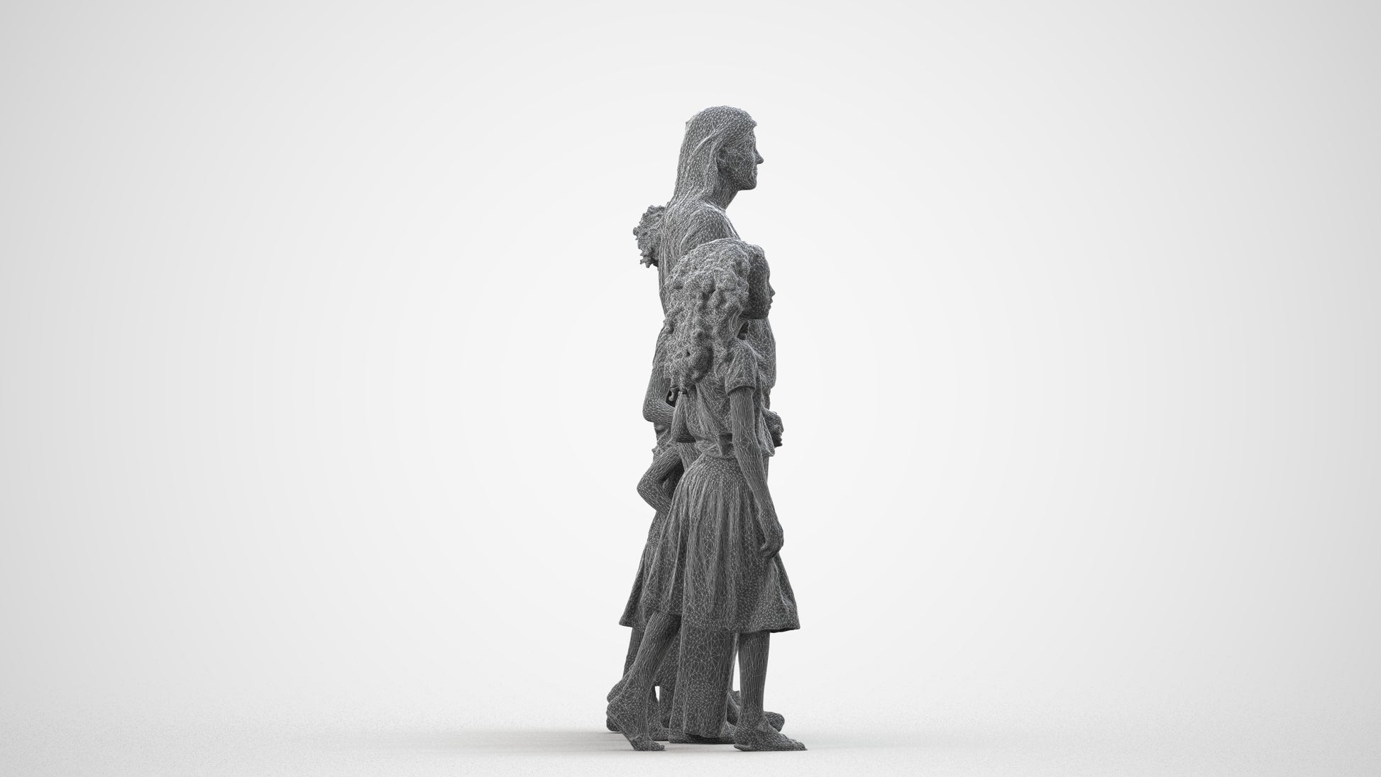 3D scanned girl kids casual, photorealistic archviz people for Enscape and SketchUp, wireframe side view